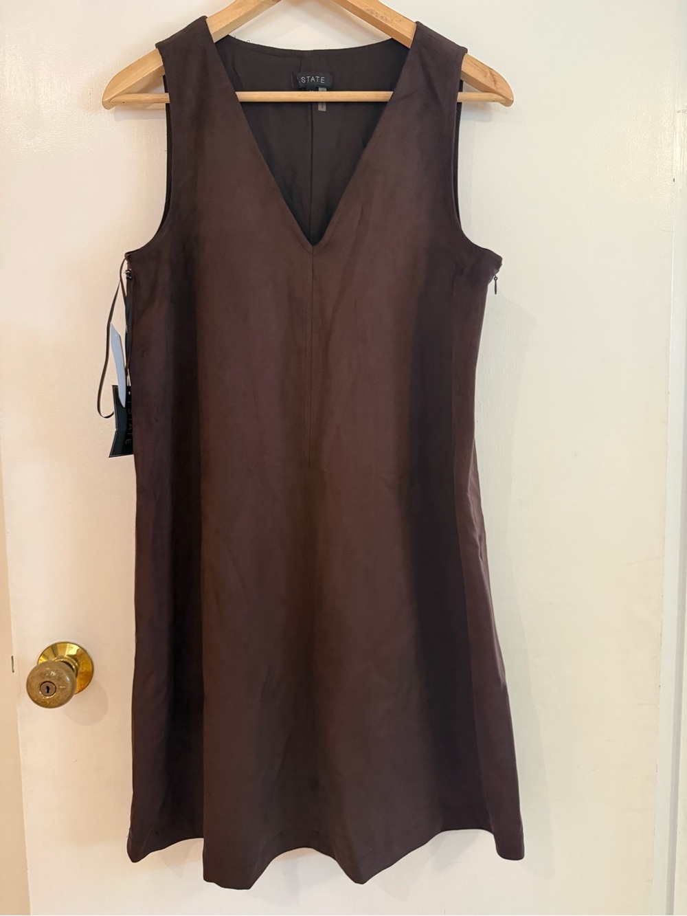 STATE Chocolate Brown V-Neck Midi A-Line Dress
